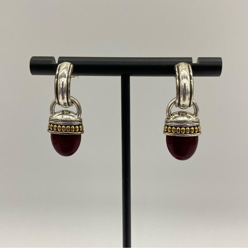 Avon Mixed Metal Tones and Garnet Colored Drop Earrings